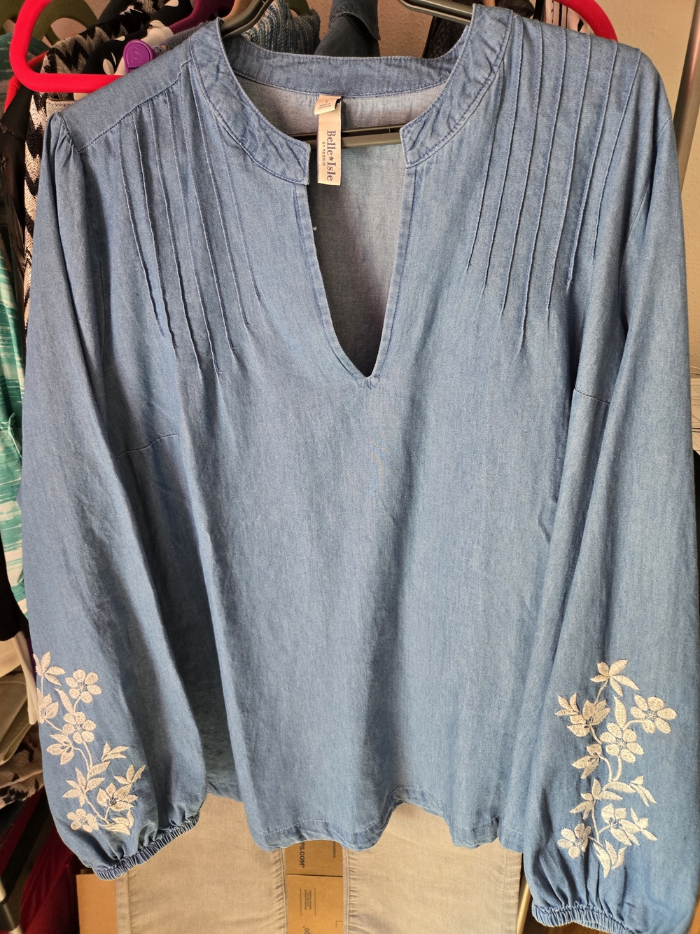 torrid Light Blue Denim-Style Embroidered Tunic